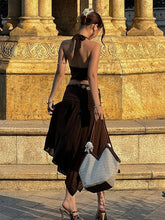 LIZAKOSHT  -  Puss Sexy Summer 2Piece Set Women Y2K Patchwork Lace Halter Backless Sleeveless Tops+Irregular Hem Skirts Matching Suits